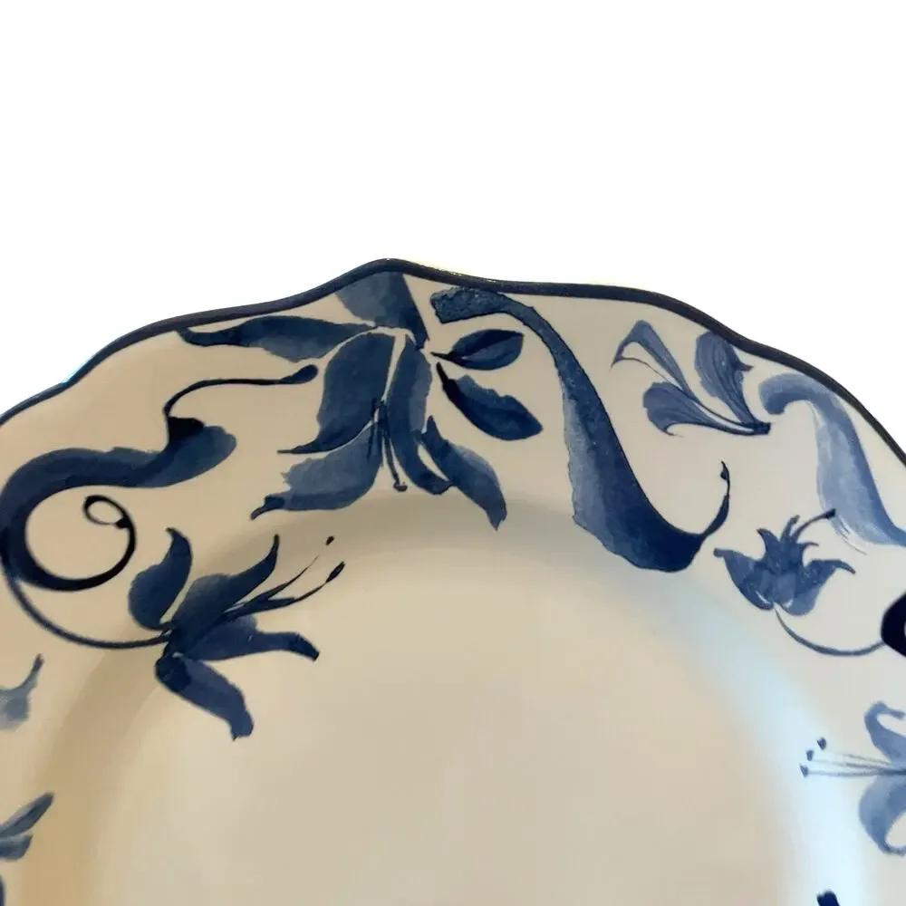New 222 Fifth AYLA Blue Floral Porcelain 8.5in Salad Plates Scalloped Set of 4
